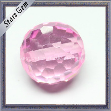 Pink Color Cubic Zirconia Checker Cut Round Ball with Hole